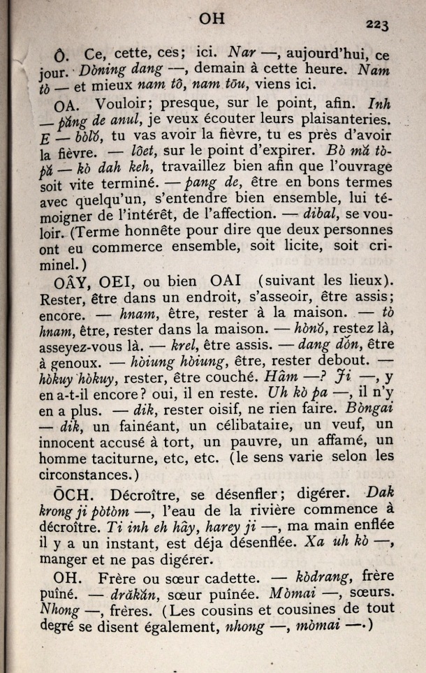 Dictionnaire Bahnar-Français, P.X. Dourisboure / lettre O: lettre OH / Dourisboure, P.X. /  Viet Nam/ Viet Nam