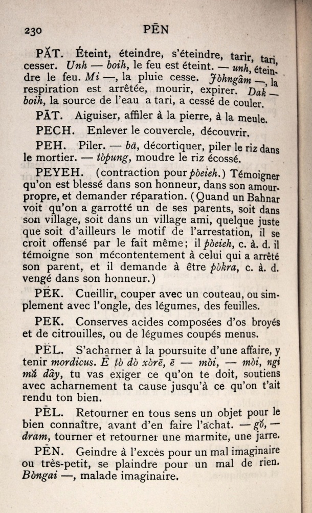 Dictionnaire Bahnar-Français, P.X. Dourisboure / lettre P: lettre PE / Dourisboure, P.X. /  Viet Nam/ Viet Nam
