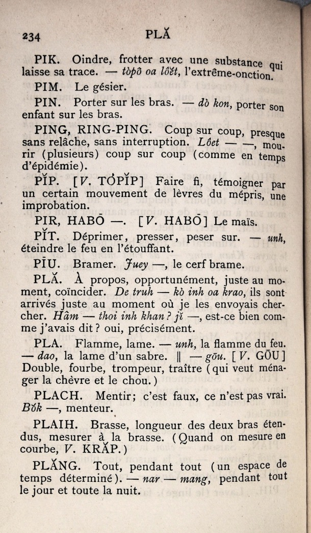 Dictionnaire Bahnar-Français, P.X. Dourisboure / lettre P: lettre PL / Dourisboure, P.X. /  Viet Nam/ Viet Nam