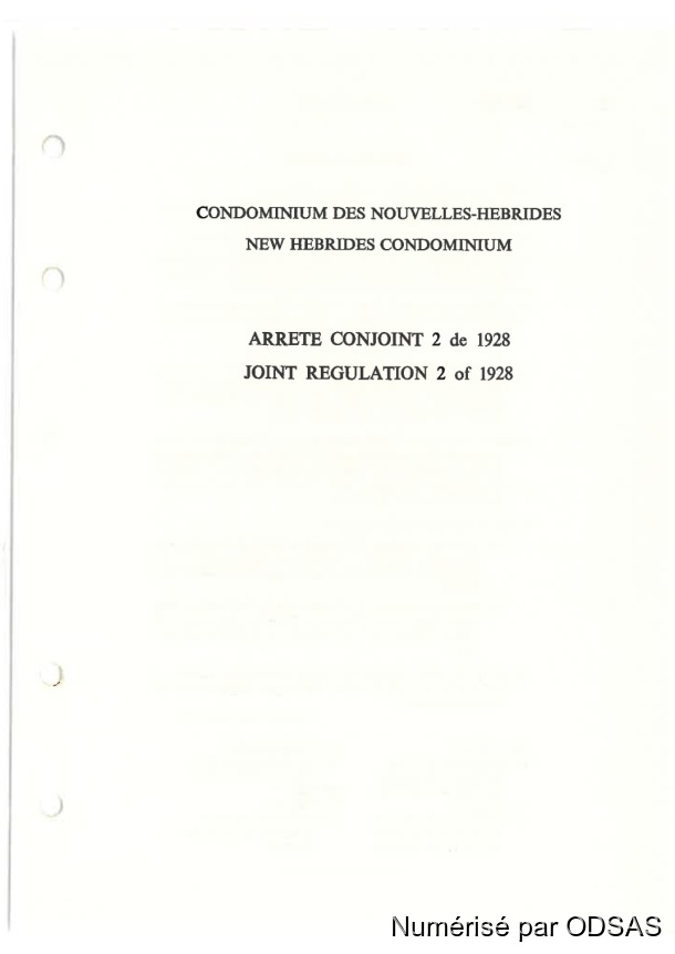 Règlementation Conjointe des Nouvelles-Hébrides, Tome 1 / Règlementation Conjointe des Nouvelles-Hébrides, Tome 1 / Commissaires, Résidents /  Vanuatu/ Vanuatu