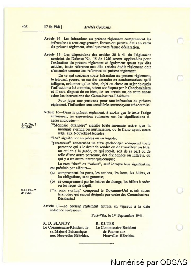 Règlementation Conjointe des Nouvelles-Hébrides, Tome 1 / Règlementation Conjointe des Nouvelles-Hébrides, Tome 1 / Commissaires, Résidents / Vanuatu/ Vanuatu
