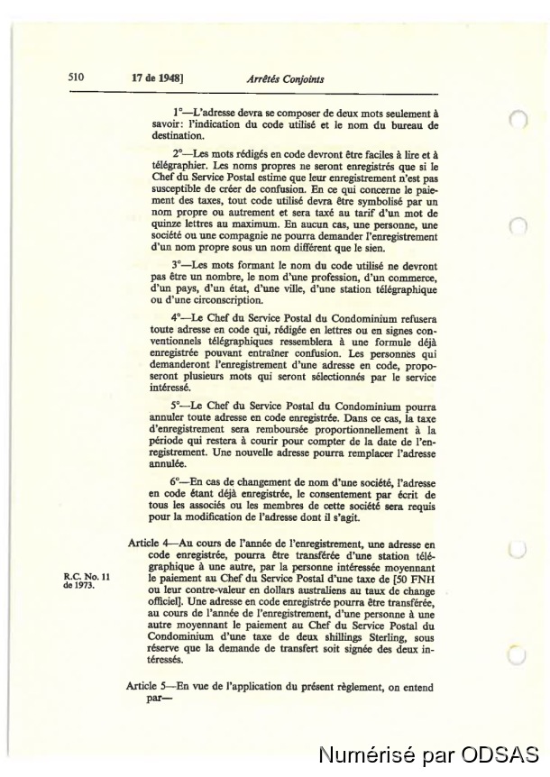 Règlementation Conjointe des Nouvelles-Hébrides, Tome 1 / Règlementation Conjointe des Nouvelles-Hébrides, Tome 1 / Commissaires, Résidents / Vanuatu/ Vanuatu