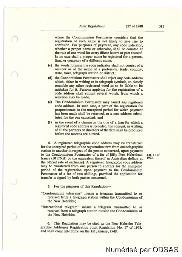 Règlementation Conjointe des Nouvelles-Hébrides, Tome 1 / Règlementation Conjointe des Nouvelles-Hébrides, Tome 1 / Commissaires, Résidents / Vanuatu/ Vanuatu