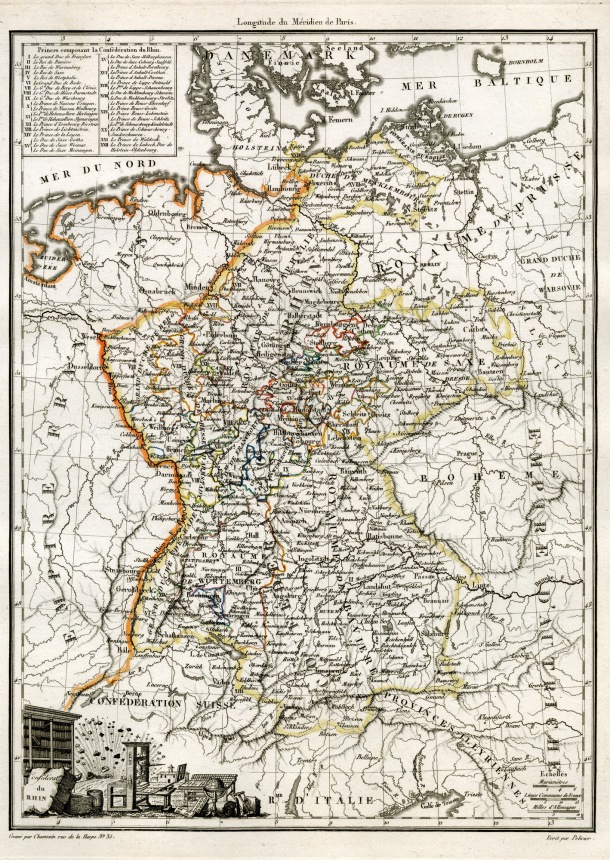 Atlas supplémentaire du Précis de la Géographie Universelle, Malte-Brun, 1812 / Confédération du Rhin / Lapie, Pierre M.; Malte-Brun, Conrad / Rhin, Allemagne, France