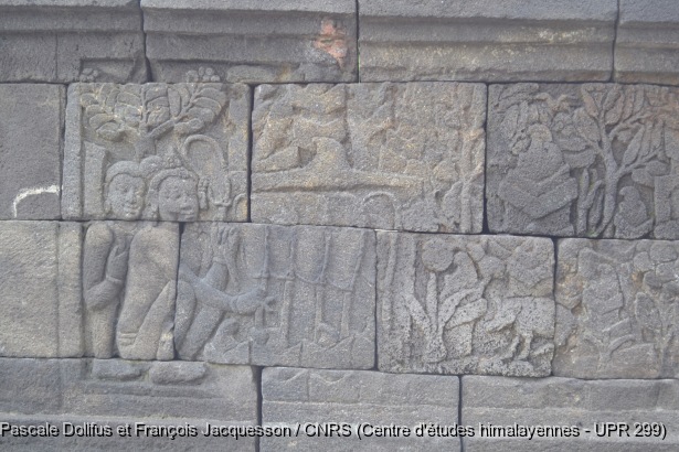 Borobudur > Galerie II > Balustrade : Histoire du roi des paons / Borobudur > Galerie II > Balustrade : Histoire du roi des paons / Dollfus, Pascale; Jacquesson, François /  Indonesia/ Indonésie