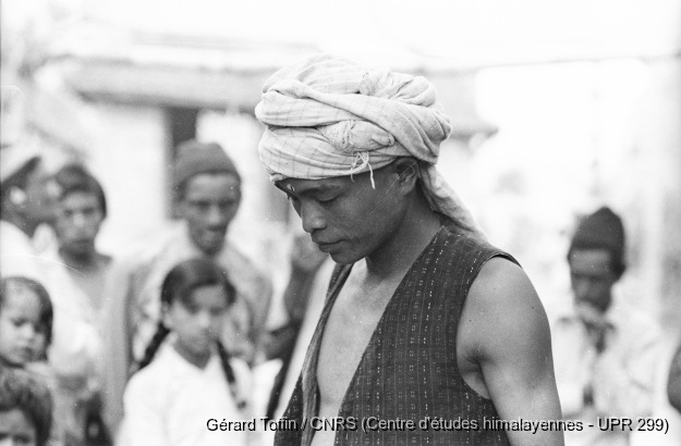 Kun pyaakhan, un théâtre disparu (1971-1975)  /  Kun pyaakhan (kũ pyākhã) lors de l'Indra Jatra. Acteur de la pièce de théâtre / Toffin, Gérard  / Pyangaon (Lalitpur district), Népal 