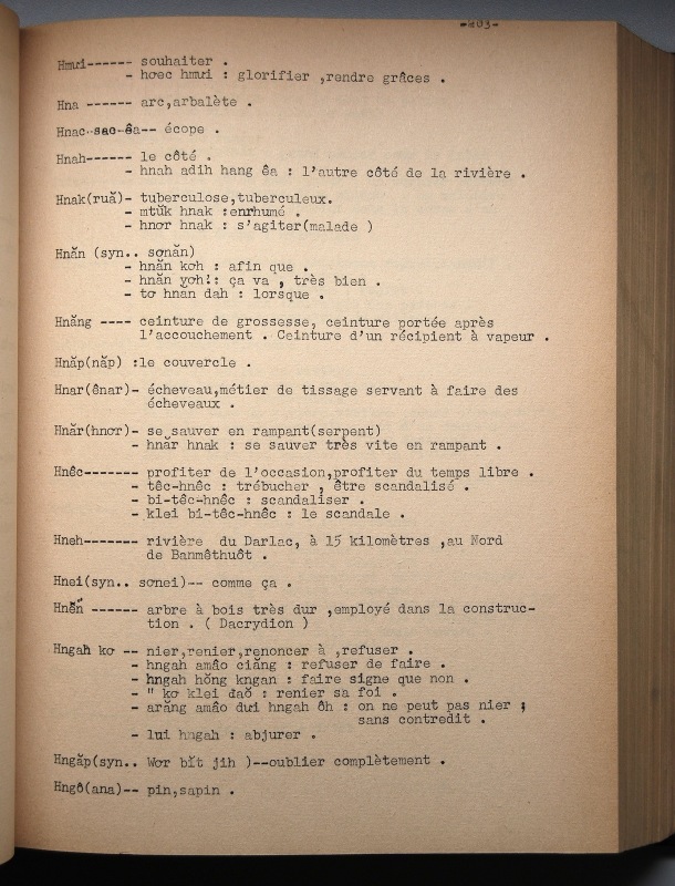 Dictionnaire rhadé-français par Davias-Baudrit / lettre H: lettre HN / Davias-Baudrit M.E.P, Jean-René /  Viet Nam/ Viet Nam