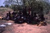 Women painting their bodies in the shade of a tree